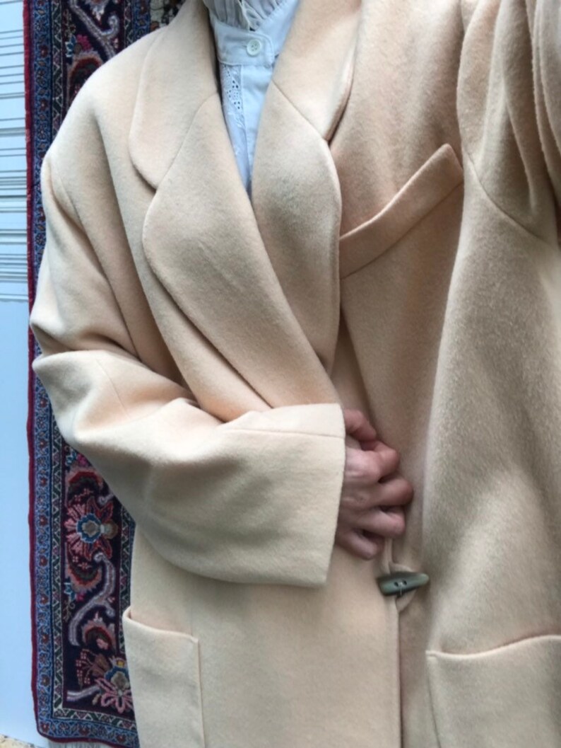 Vintage Wool Cashmere Blend Powder Apricot Coat Jacket M XL