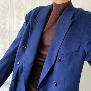 Vintage Blue Unisex pure Cashmere double breasted Blazer / Jacket/ L - XXL
