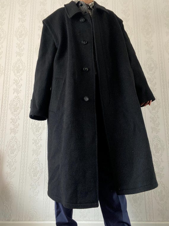 Vintage Unisex Anthracite Folklore Wool Blend Loden Coat/ XL - XXL