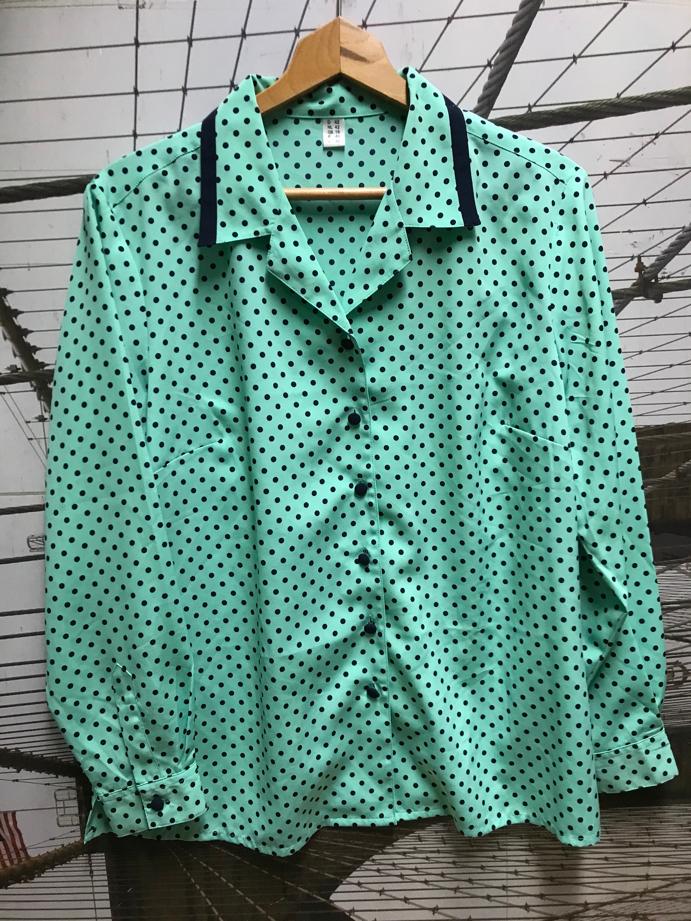 Vintage Green Polka Dots Long Sleeve Blouse/ L - XL - Etsy