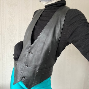 Vintage zwart leren bareback wasitcoat/vest/m