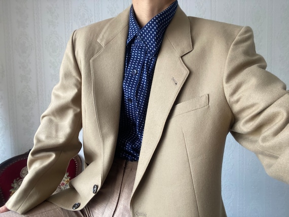 Vintage Unisex Khaki Beige Wool Blazer/ Jacket/ S… - image 1