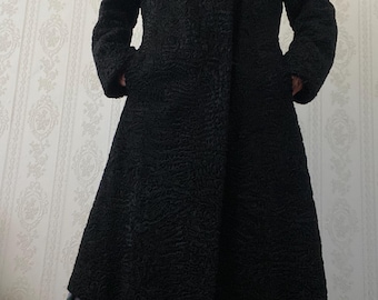 Vintage Black Persian Karakul Lamb Fur Dress Coat/ M