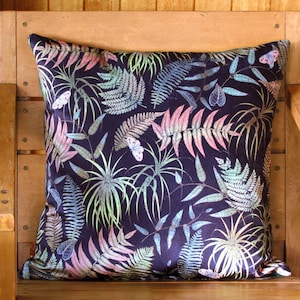 Ferns velvet cushion cover, green velvet reverse