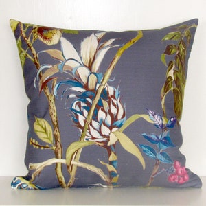 Orchard design, decadent botanical cushion cover. moss velvet reverse