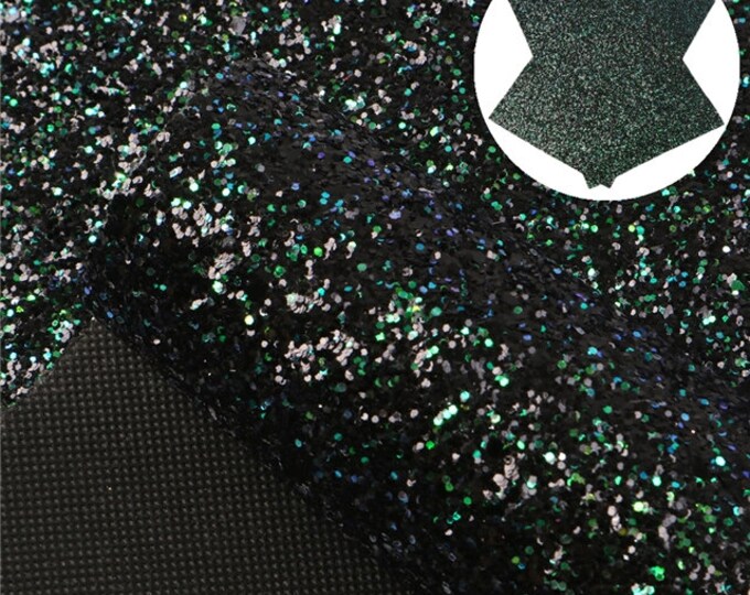 Chunky Glitter Fabric Sheet BlackGreen