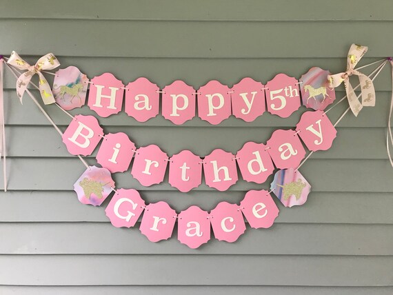 Unicorn Birthday Banner Personalized Unicorn Birthday Banner Etsy