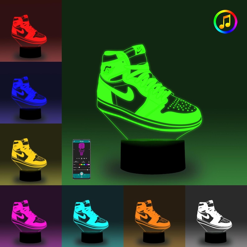 Sneakers-Smart 3D lamp-Birthday gift for boy-Music Sync Night light-Room decor-RGB 16 Million colors by app control-Novel gift