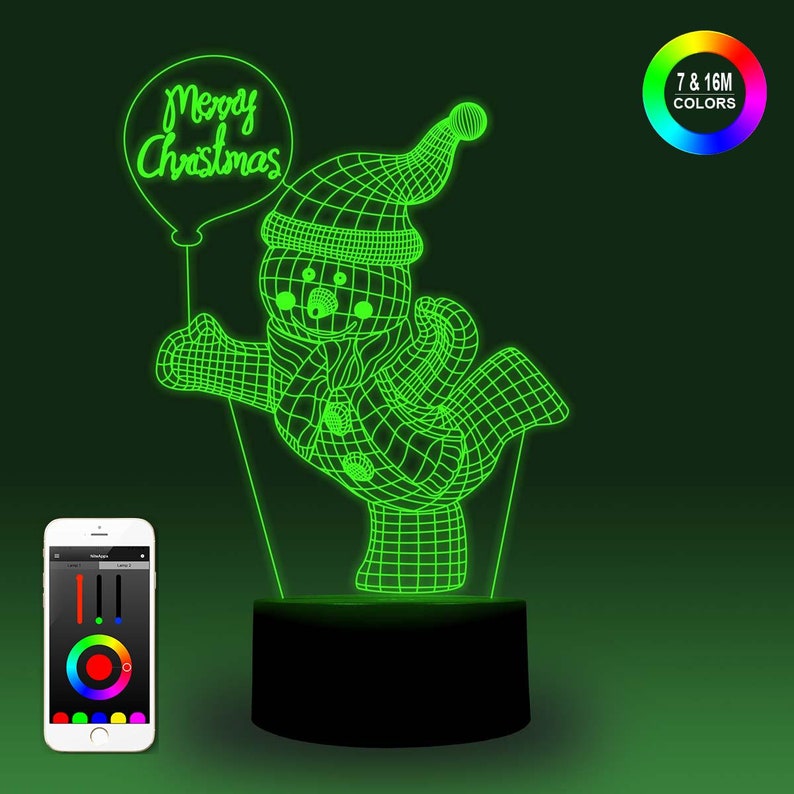 Smart 3D lamp-happy snow man-Christmas gift for kid-3D Night light-Novel gift-Bedroom decor-Table lamp-RGB 16 Million colors by app control
