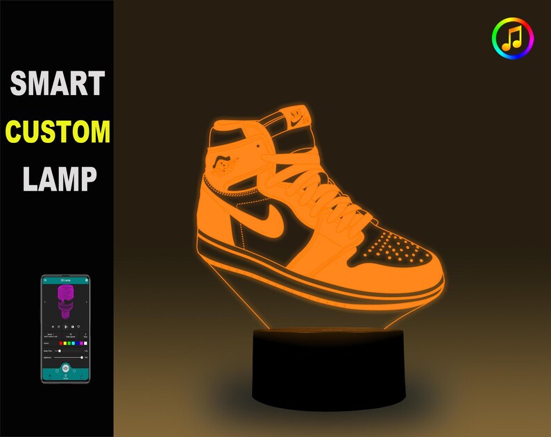 Sneakers-Smart 3D lamp-Birthday gift for boy-Music Sync Night light-Room decor-RGB 16 Million colors by app control-Novel gift