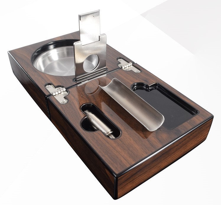 Personalized Solid Wood Folding Cigar Punch Cutter Ashtray Set Etsy