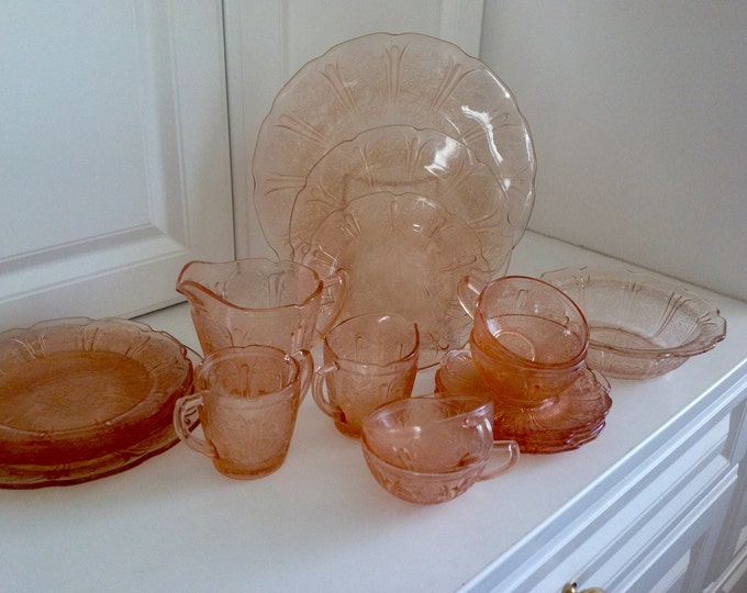 Glass Pink Depression Glass Children's Dishes in Cherry
