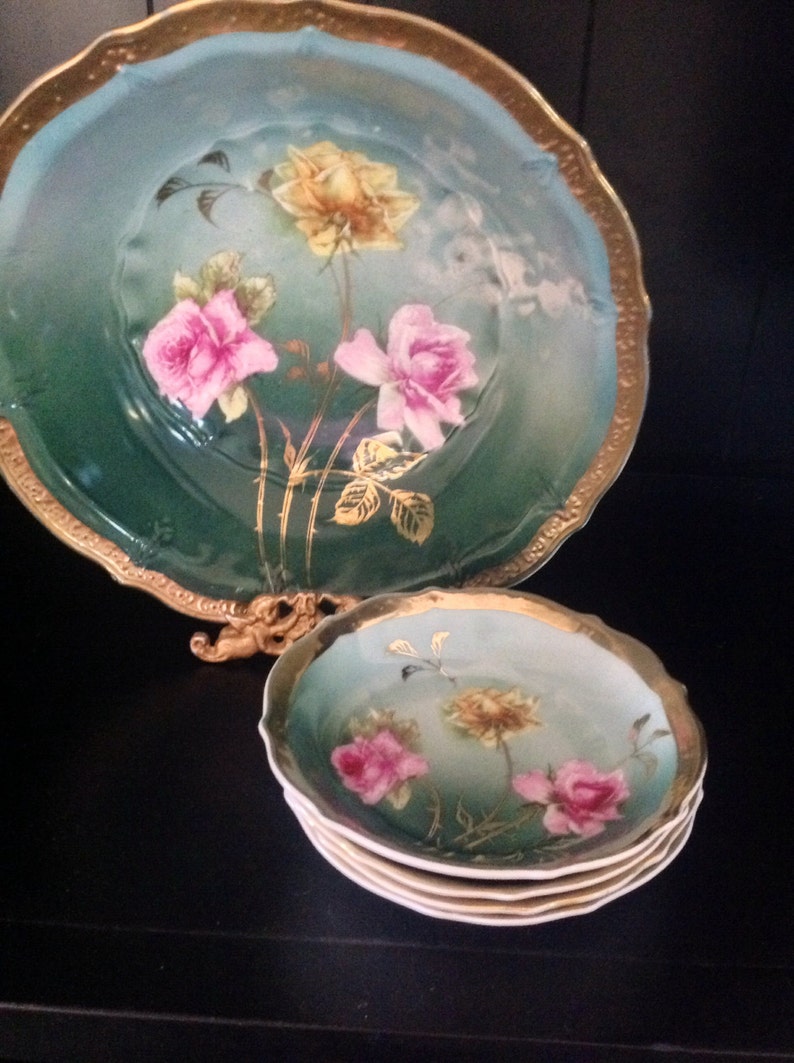 C T Germany Porcelain Hand Painted Berry Bowl Set