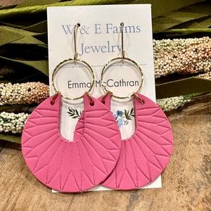 Embossed Hot Pink Sunray Leather Earrings