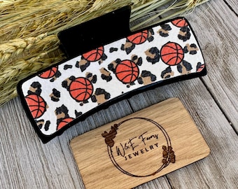 Basketball and Leopard Print Genuine Leather Hair Claw Clip