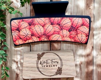Basketball Print Genuine Leather Hair Claw Clip