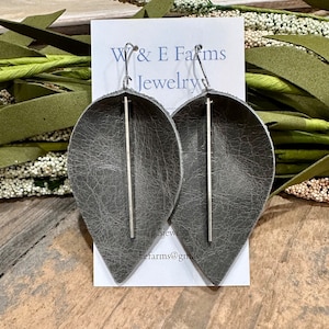 Gray Leather Earrings