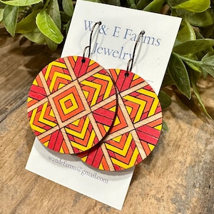 Barn Quilt Hand Painted Wooden Earrings