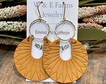 Embossed Golden Honey Sunray Leather Earrings