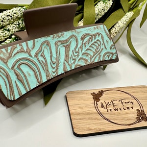 Western Embossed Brown em Turquesa Couro Genuíno Grampo de Cabelo Garra