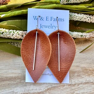 Neutral Brown Leather Earrings with Antiqued Silver Bar