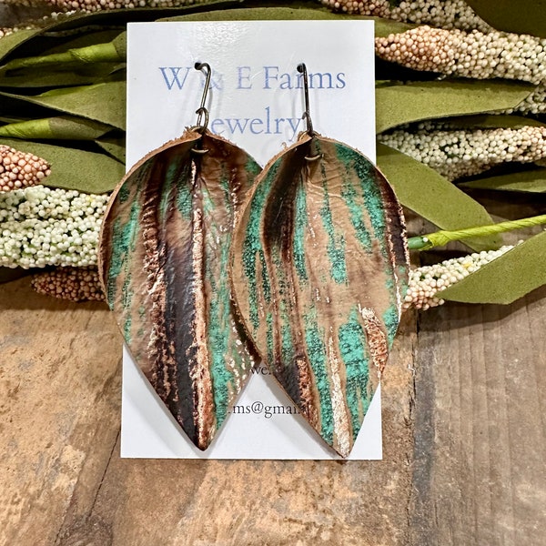 Rustic Turquoise and Brown Leather Earrings