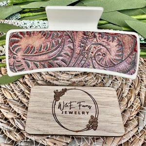 Presilha de cabelo em couro legítimo com estampa floral marrom estilo ocidental