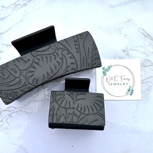 Presilha de cabelo em couro legítimo com estampa floral preta estilo ocidental