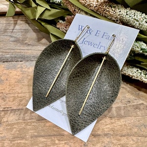 Dark Olive Green Leather Earrings