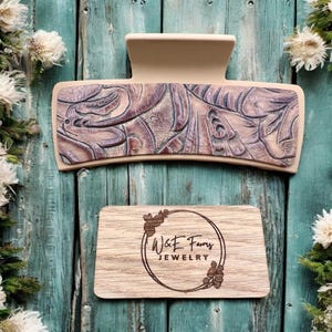 Presilha de cabelo em couro legítimo com estampa floral marrom estilo ocidental