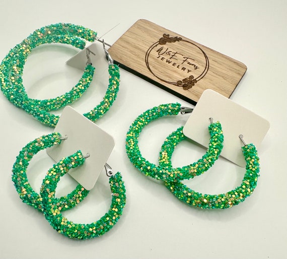 Green Glitter Hoops Green Glitter Hoops