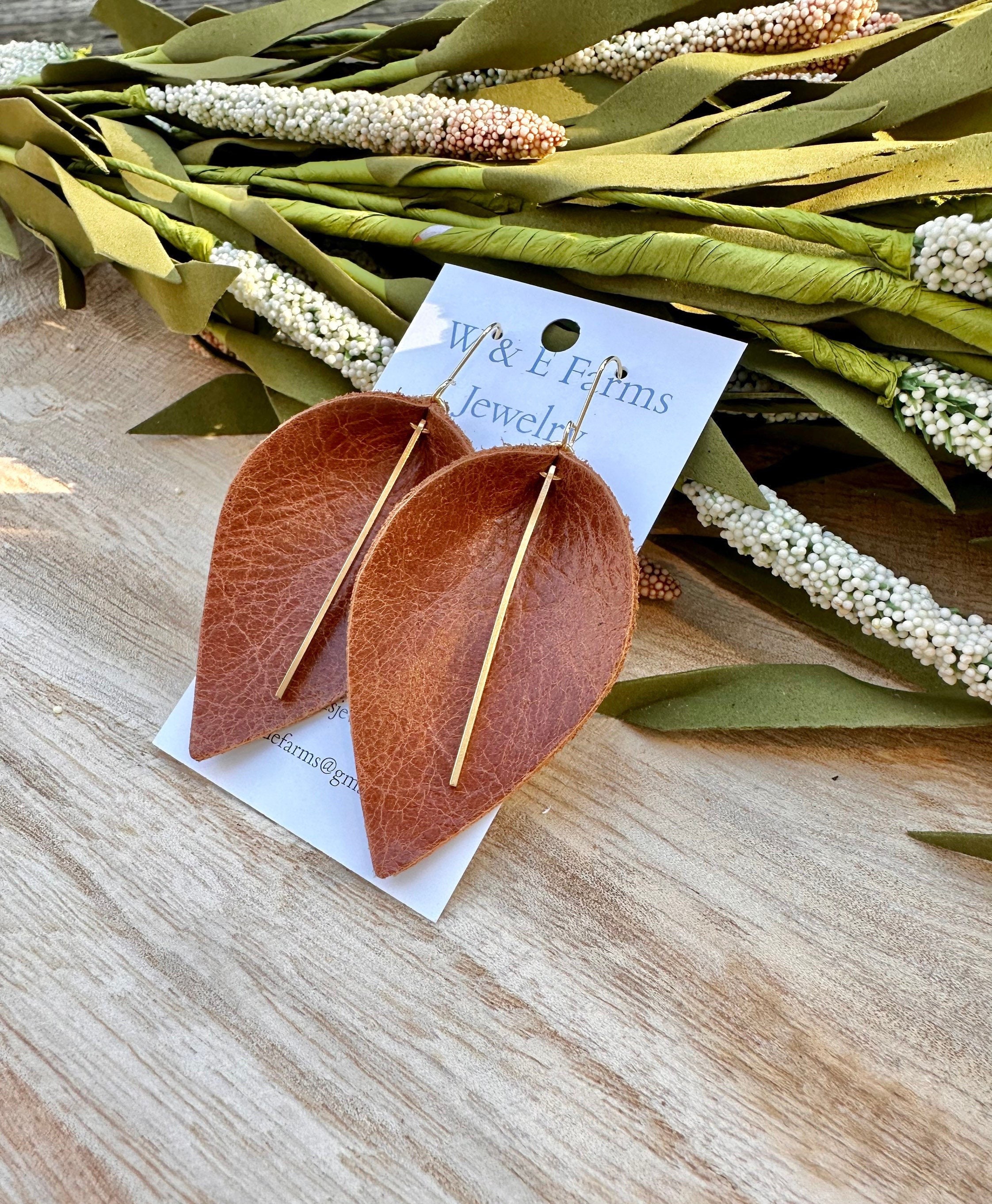 Neutral Brown Leather Earrings