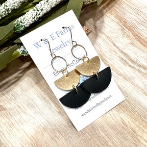 Black Leather and Brass Earrings