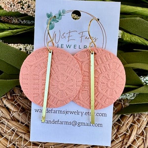 Peach Embossed Leather & Brass Earrings