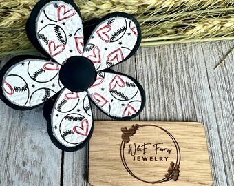 Baseball Leather Flower Hair Claw Clip