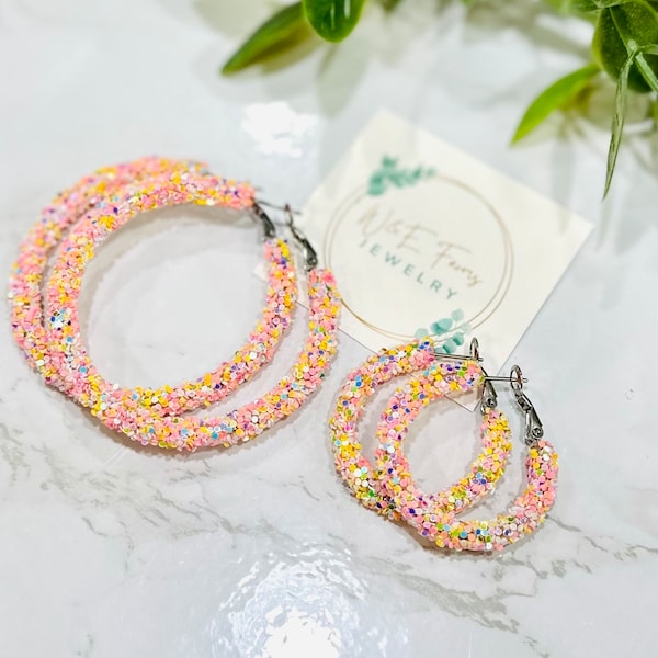 Colorful Coral Glitter Earring Hoops