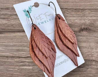 Saddle Brown Leather Layered Fringed Earrings