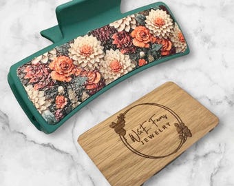 Autumn Floral Print Leather Hair Claw Clip