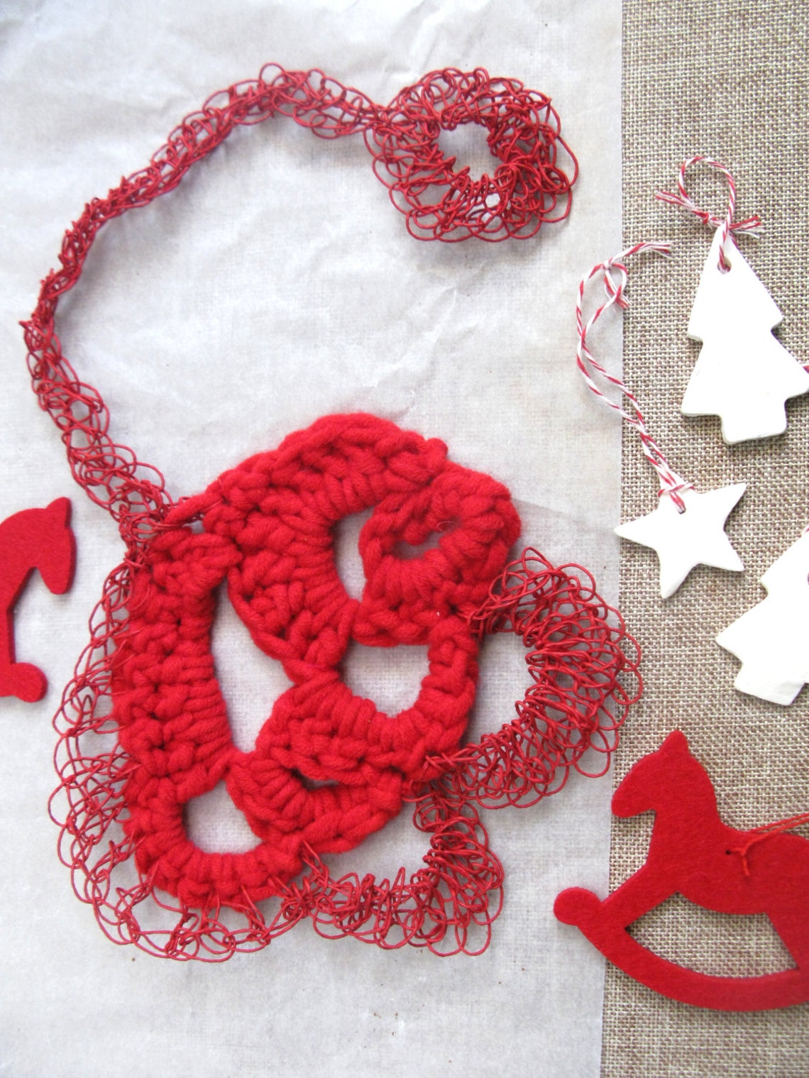 Paper Yarn Necklace Red Necklace Wool Yarn Jewelry Yarn Etsy
