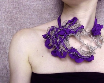 Wire necklace, amethyst purple, silk necklace, wire silk crochet, crochet necklace, wire crochet jewelry, crochet jewelry