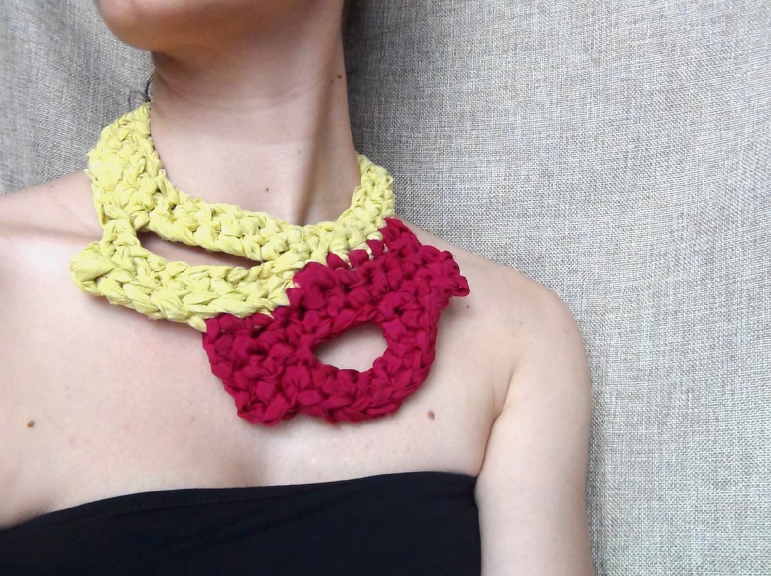 Silk Yarn Necklace Crochet Necklace Free Form Crochet Etsy