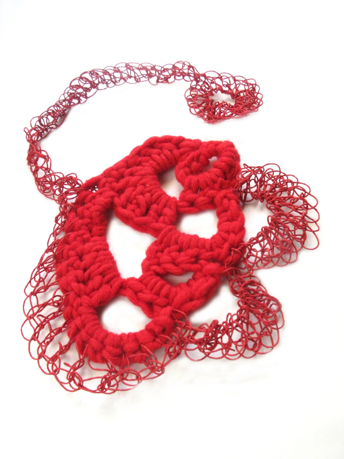 Paper Yarn Necklace Red Necklace Wool Yarn Jewelry Yarn Etsy