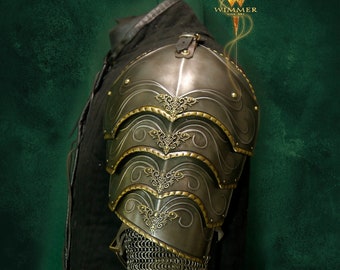 Metal armor for LARP - shoulders for men - highly decorated with brass edges flourishes and rivet decorations, unique, handcrafted