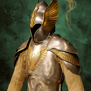 Metal armor for LARP armor set made of steel and brass in elven style with wing decorations and winged helmet, unique, handmade image 2