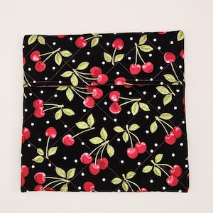 Quilted Microwave Baked Potato Bag - Cherries on Black Fabric