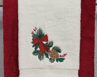 Pinecone Christmas Embroidered Hand Towel