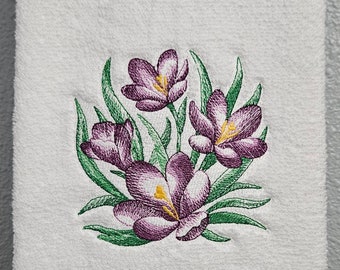 Sketched Crocuses Embroidered Hand Towel