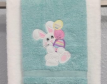 Easter Bunny with Eggs Embroidered Hand Towel