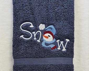 Snow For Snowman Embroidered Hand Towel on Navy