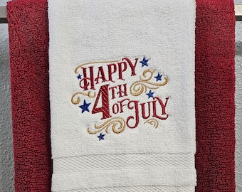 July 4th Embroidered Hand Towel